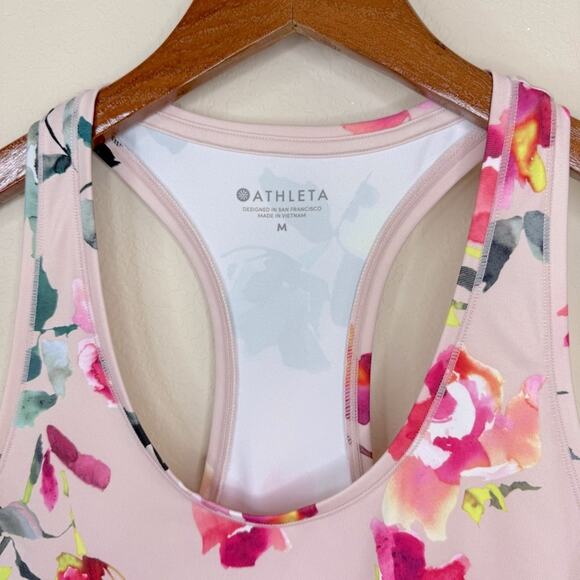 ATHLETA Shanti Womens Sz M Tank Top Pink Floral Racerback Athleisure Yoga - Picture 8 of 14